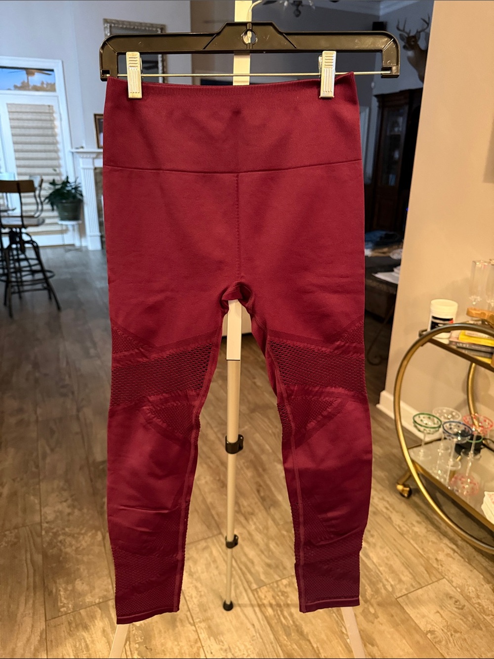 Fabletics Burgundy Ribbed & Mesh High-Waist Leggings